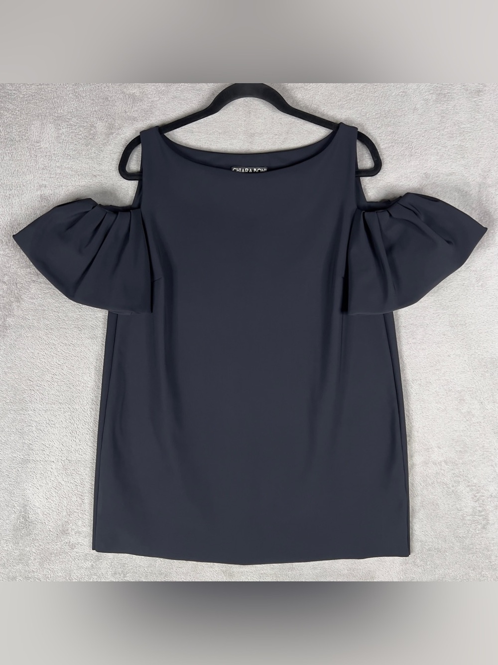 Chiara Boni La Petite Robe Ruffle Cold Shoulder Mini Dress Women's 46 Italy Navy